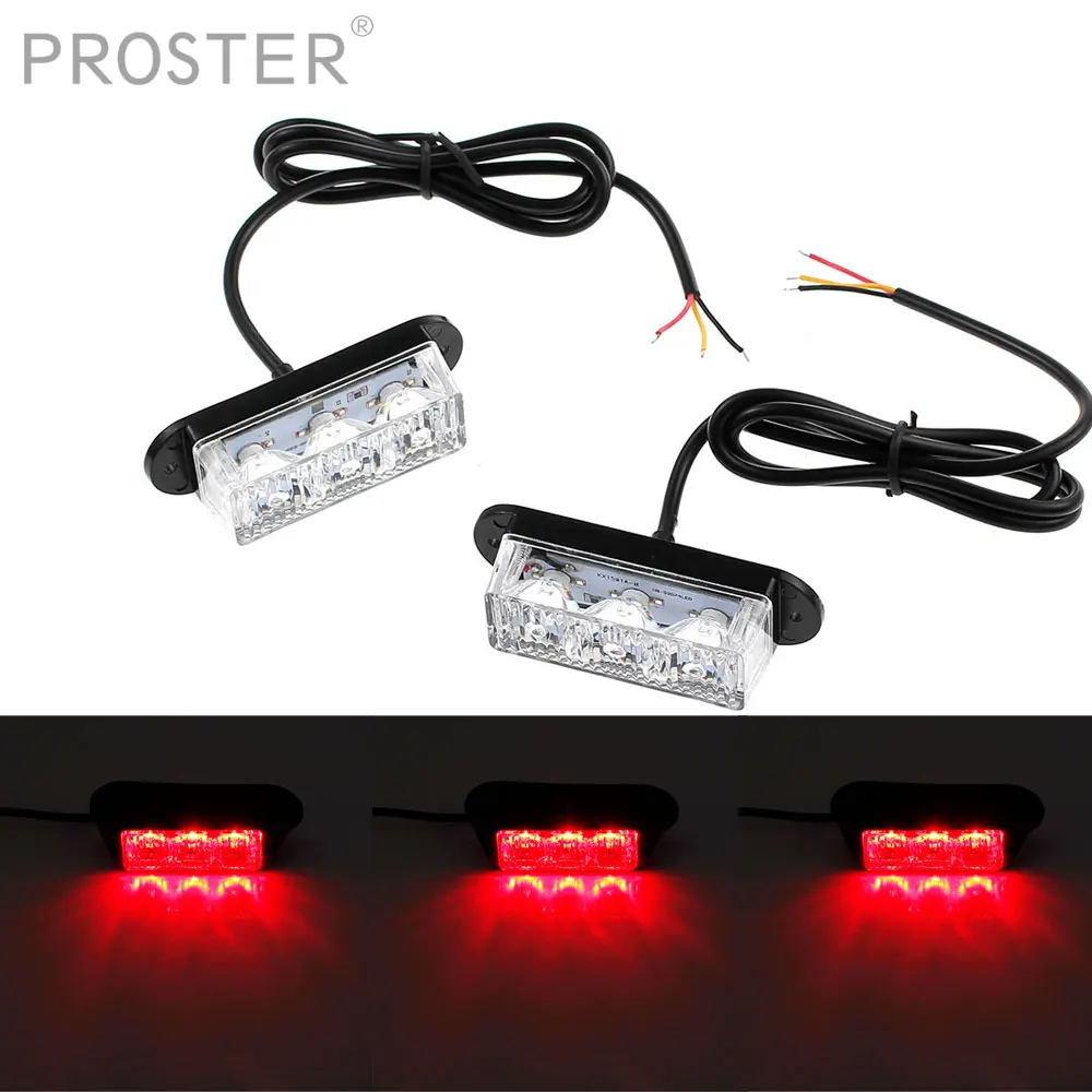1 Pair 3 LED Strobe Warning Light Waterproof DC 12V 24V Strobe Grill