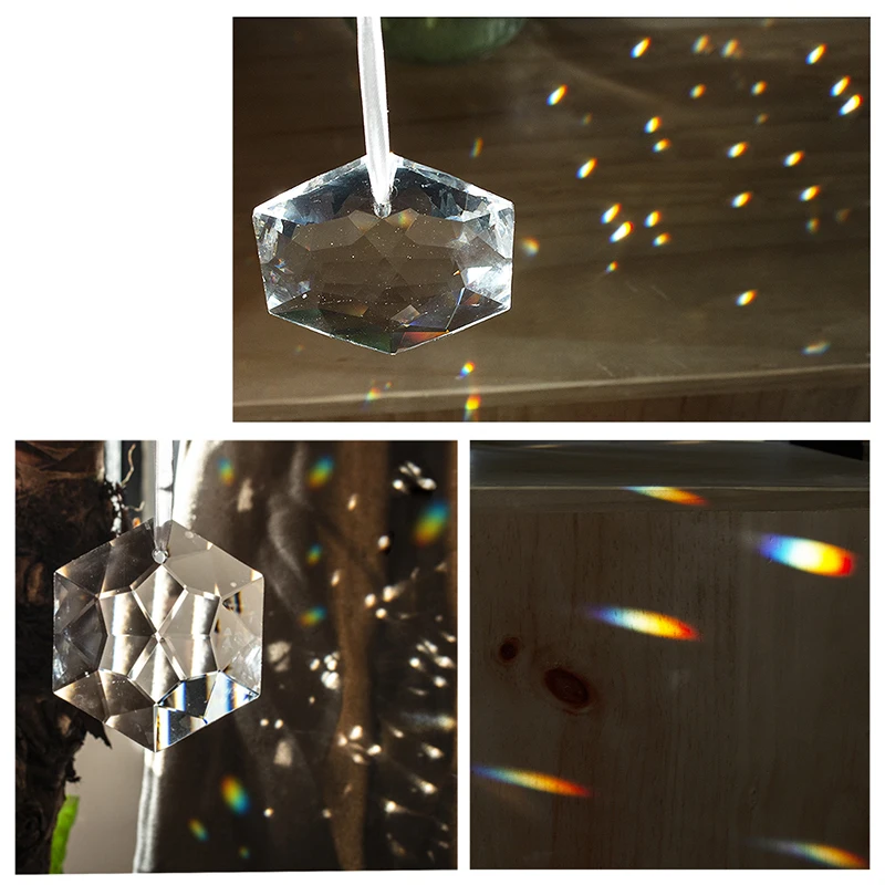 H&D 100mm Glass Crystal Chandelier Pendant Craft Art Rainbow Hexagram Prism Suncatcher Hanging Ornament Fengshui Xmas Gift Decor