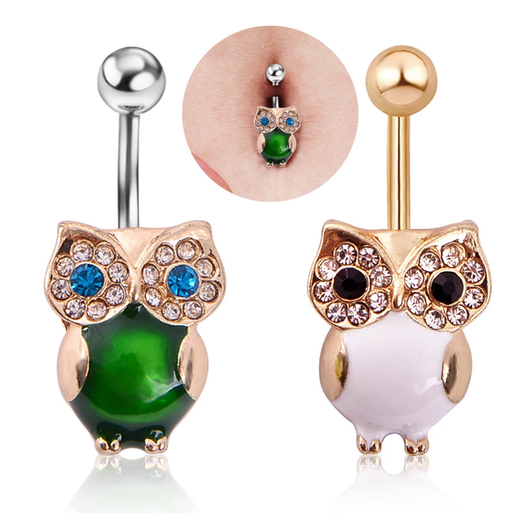 

Opal Inlay Owl Rhinestone Belly Navel Button Rings Jewelry Sexy Body Piercing