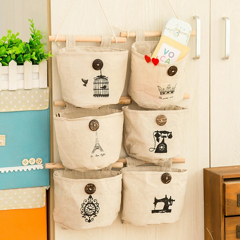 

Fashion 1PC Wall-mounted Foldable Air Permeable Portable Reminiscent Cotton Linen Storage Bags Closet Hanging Bag