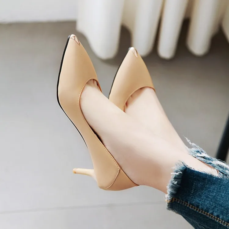 

Big Size 9 10 11 12 13 14 15 16 17 ladies high heels women shoes woman pumps Pointed shallow metal slim-heeled single shoe
