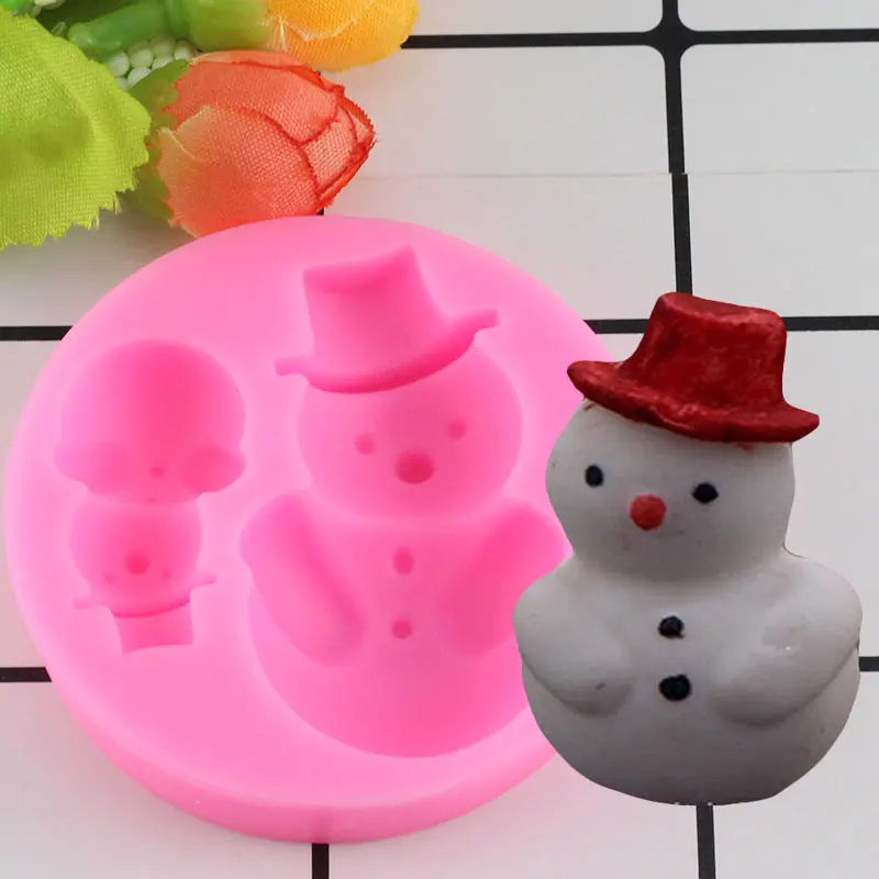 Christmas Snowman Shaped Silicone Mold Cake Decoration Fondant Cookies Tools 3D Silicone Mould Gumpaste Candy