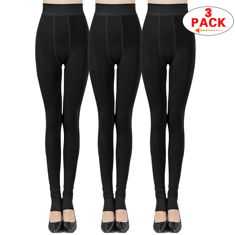 CHRLEISURE, 3 пары в упаковке, теплые зимние леггинсы, женские штаны с высокой талией, плотные бархатные леггинсы, обтягивающие леггинсы, однотонные брюки, женские S-XL - Цвет: 3 Black