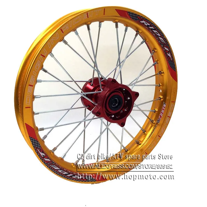Front Rims 1.85 x 14inch Gold 6000 Aluminum Alloy Disc Plate Wheel Red CNC Hub 14" 32 spoke for dirt pit bike wheel spare parts