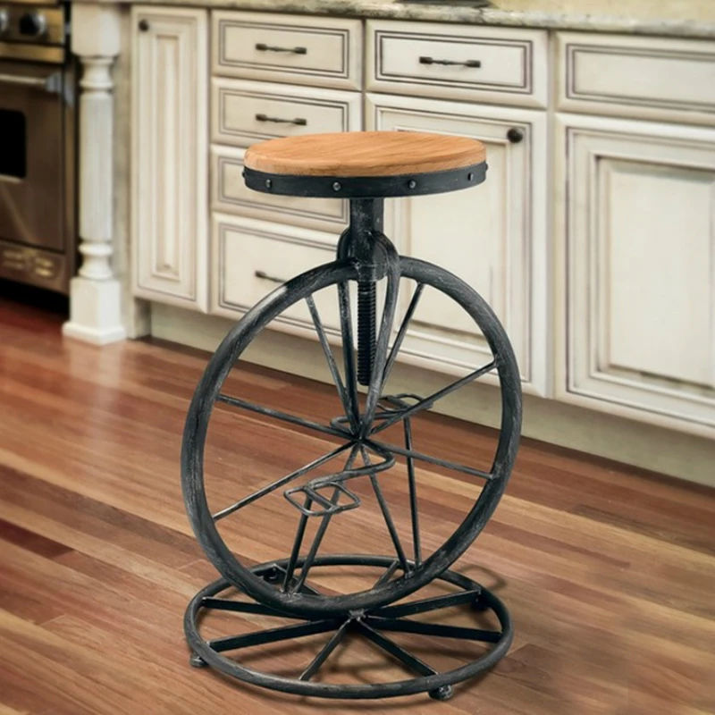 Bicycle Style Wrought Iron Chair Wheel Stool Industrial Wind Lifting Chair Retro Bar Stool Solid Wood Leisure Chair Bicycle Style Wrought Iron Chair Wheel Stool Industrial Wind Lifting Chair Retro Bar Stool Solid Wood Leisure Chair