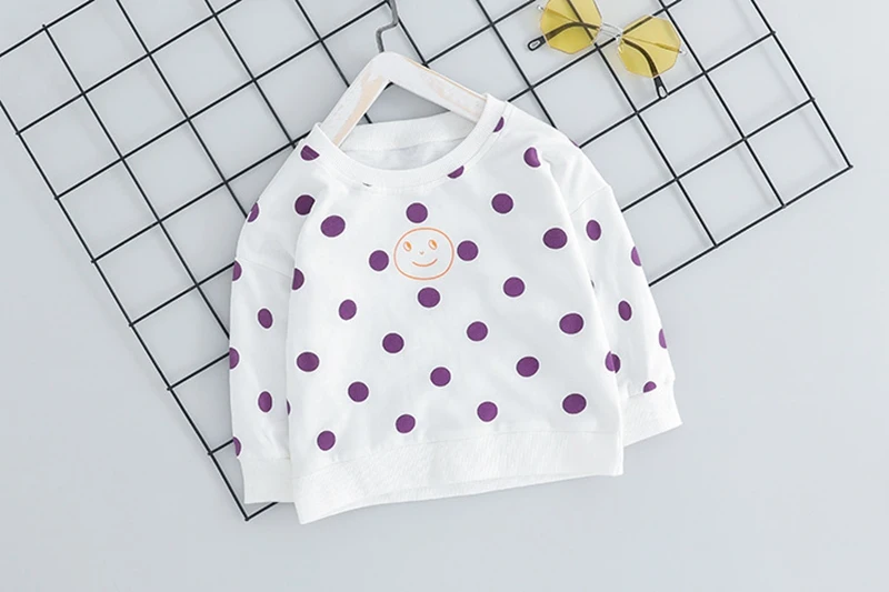 Повседневный осенний комплект детской одежды для маленьких девочек, футболка в горошек с длинными рукавами Топы+ Длинные Комбинезоны, штаны 2 предмета, для младенцев, S9405