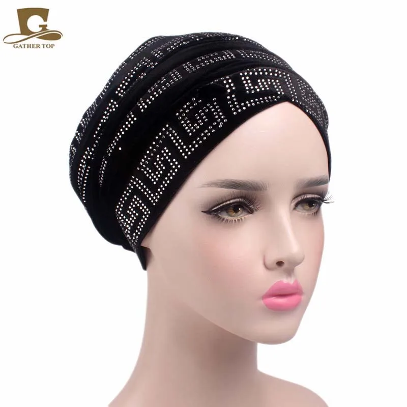 Элегантный бархатный тюрбан Диаманте, нигерийский удлиненный головной убор, женский роскошный хиджаб головной платок, головной шарф, женские Украшения на голову, тюрбан