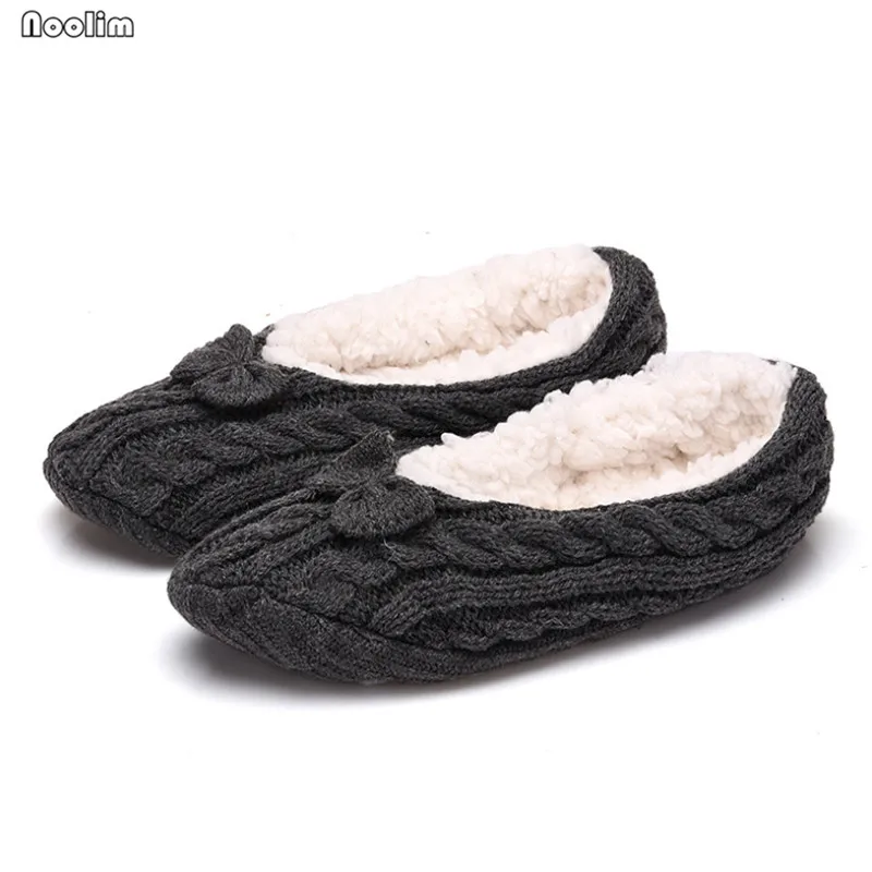 Простые женские носки-тапочки; сезон осень-зима; домашняя обувь для взрослых с нескользящей мягкой подошвой из плюша; домашние тапочки; мужские теплые носки - Цвет: Dark Gray bow
