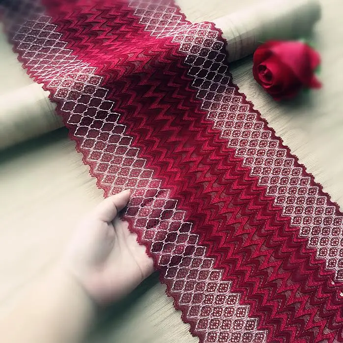 

1 Meter Dark Red Elastic Lace Stretch 23CM Wide Lace Trim Lace Fabric Sewing Craft DIY Garment Accesories 23cm