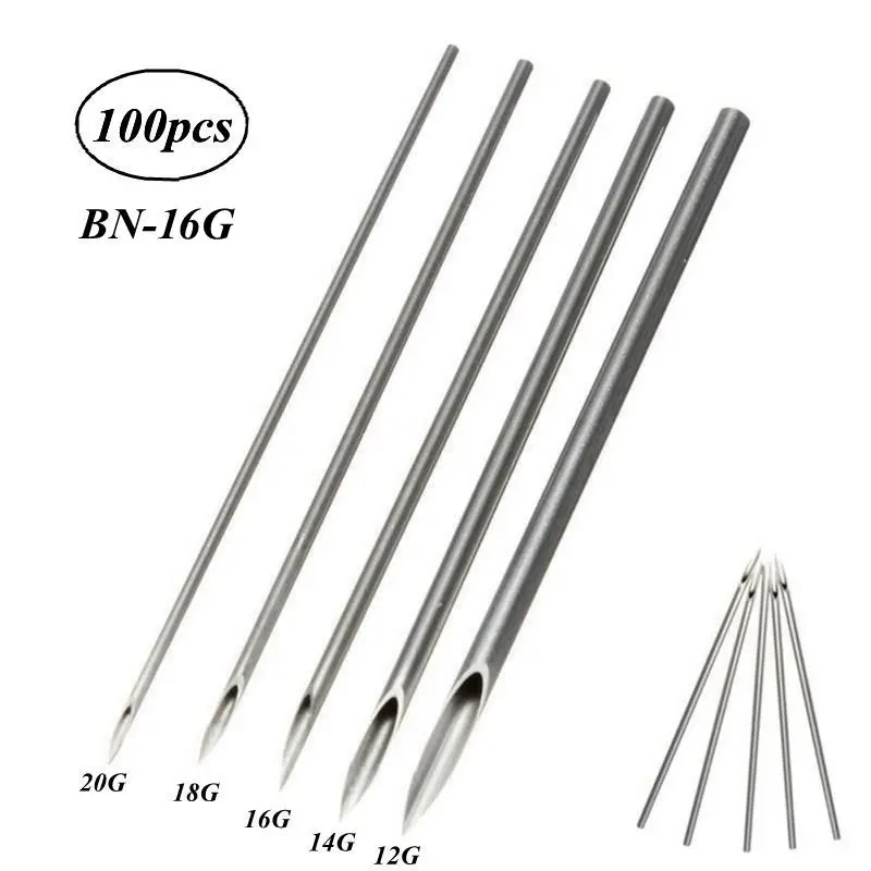 100PCS Piercing Tattoo Needles 16G Sterile Disposable Body Piercing Needles For Tattoo With Tattoo Supplies For Free Shipping