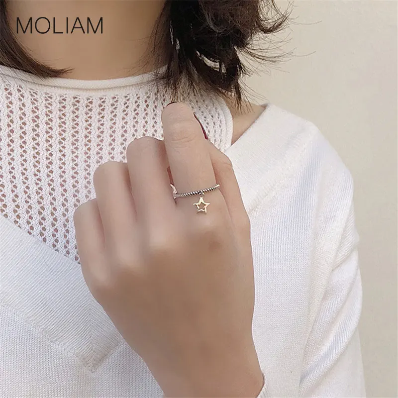 

MOLIAM Lovely Hollow Star Dangle Finger Rings for Women Ladies Genuine 925 Sterling Silver Opening Adjustable Ring Gift MLRT0243