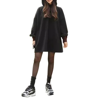 

Autumn Loose Hooded Head Long Sleeve Mid-Length Plus Size Women Loose Breathable Clothing