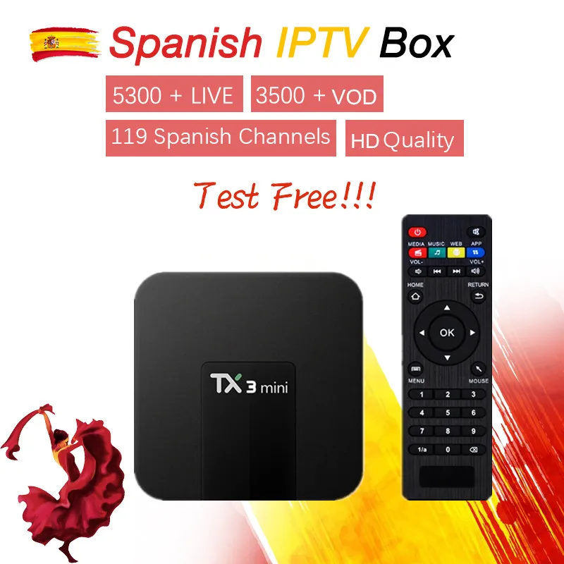 

TX3 mini Spanish android tv box+PRO IPTV subscription 5300+Live Europe IPTV Spain Sweden Nordic Israel Netherlands IPTV box M3U