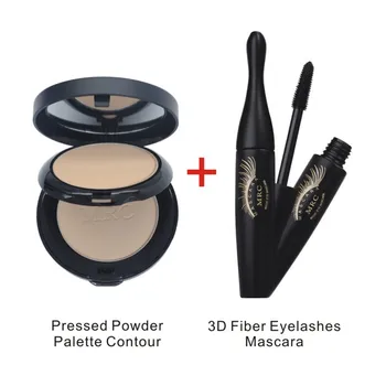

2pcs/set MRC Brand Makeup Set Highlighter Sheer Pressed Powder Palette Contour and 3D Fiber Lengthening Eyelashes Black Mascara
