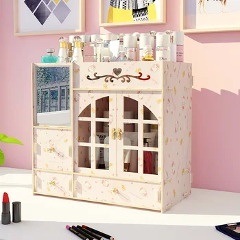 

New Wooden Makeup Organizer Cosmetic Jewelry for Bedroom Bathroom High capacity Dressing table Storage Box for women