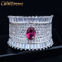 CWWZircons бренд великолепный женский обручальное кольцо ювелирные изделия серебристый Блестящий Цвет Красный кубический цирконий камень большая корона кольца для женщин R106
