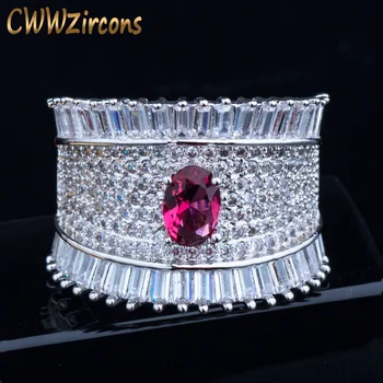 

CWWZircons Brand Gorgeous Female Wedding Band Jewelry Silver Color Shiny Red Cubic Zirconia Stone Big Crown Rings for Women R106