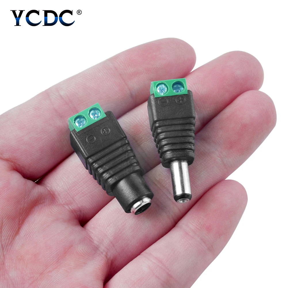 

5.5mm x 2.1mm 1pc Female+1pc Male DC Power Plug Adapter for 5050 3528 5060 Single Color LED Strip and CCTV Cameras