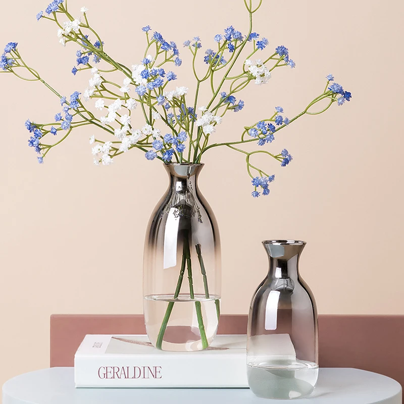 Креативная Серебряная стеклянная ваза, контейнер для цветов, Настольная Ваза, украшение дома, Цветочная ваза для гостиной, декоративная
