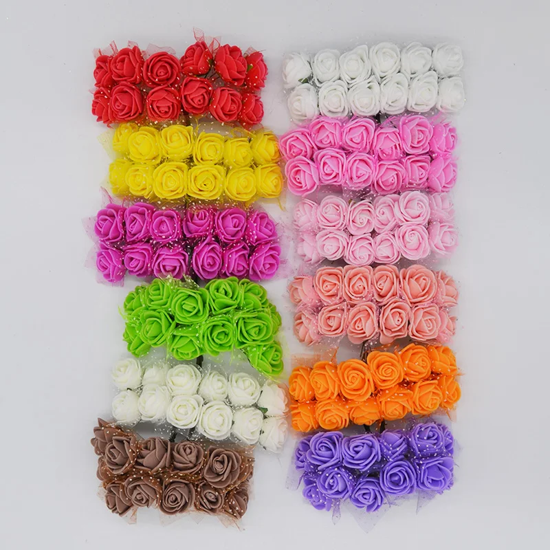 

144Pcs/lot 2cm Mini Artificial Silk Flower PE Foam Rose Wedding Handmade Bride Bouquet DIY Wreath Supplies Home Party Decoration