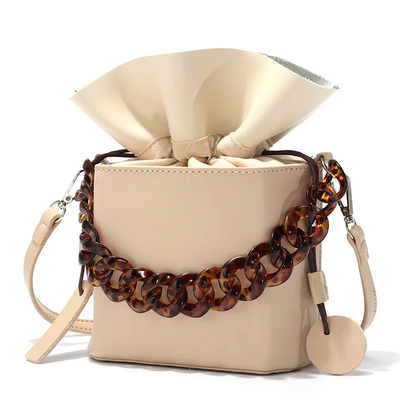

Brand Acrylic Chain Women's Bucket Bags PU Leather Draw Women's Bag Casual Shoulder Messenger Bag Cross Body Bags Clutch Purse
