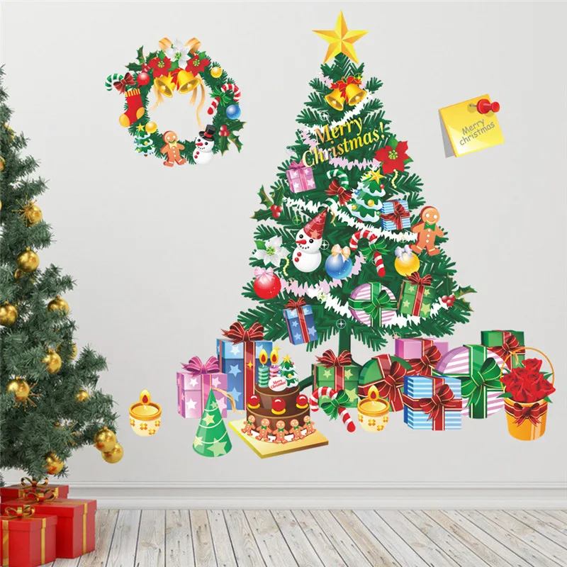 Рождественские настенные наклейки для дома, новые рождественские елки, подарок Санта Клауса, домашние настенные декоративные наклейки для детей, roomsadesivo de parede