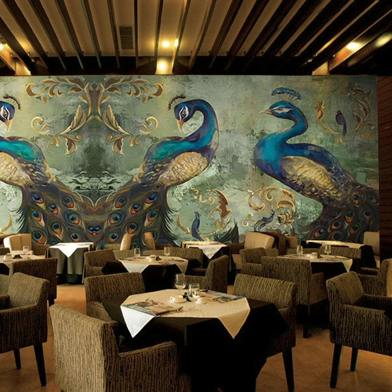 Классический европейский стиль павлин фото отель расписные обои Ресторан Декор интерьера 3D обои Papel де Parede 3D Paisagem