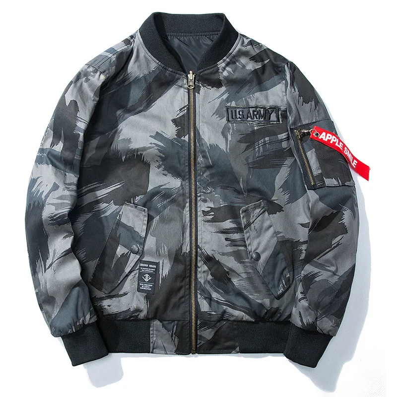 

Spring Autumn Men's Clothing MA1 Pilot Bomber Jacket Reversible Two-Sided Camouflage Baseball Casual Loose Outerwear