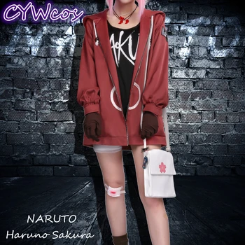 

2019 New Available Anime Cosplay NARUTO Haruno Sakura Cosplay Costume Women Daily Suits Coat+T-shirt+Accessories
