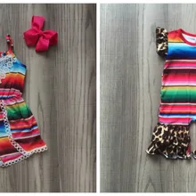 Новая летняя детская одежда для маленьких девочек цельнокроеный Костюм леопардовый комбинезон с принтом «serape», Комбинезоны из хлопка с помпонами из молочного шелка и бантом для детей