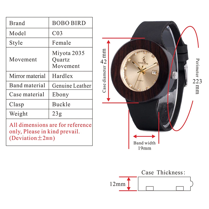 Бобо птица V-C03 Для мужчин Для женщин деревянные наручные часы Круглый Деревянный корпус Diamond Dial Авто Дата золотые часы dames horloges