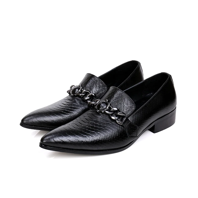 Christia Bella Fashion Italian Mens Dress Shoes Black Chains Designer Men Shoes Wedding Business Formal Leather Shoes Men Flats