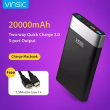 Vinsic 20000 мАч банк силы быстрого заряда 3.0 двусторонняя быстрая зарядка 3 выходных портов мобильного powerbank для iphone 7 xiaomi mi5 redmi