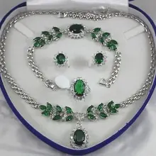 Mujer благородство Lucky Для женщин Изящные Ювелирные Зеленый Циркон Белое Цепочки и ожерелья браслет серьги кольцо покрытием тонкой Moda