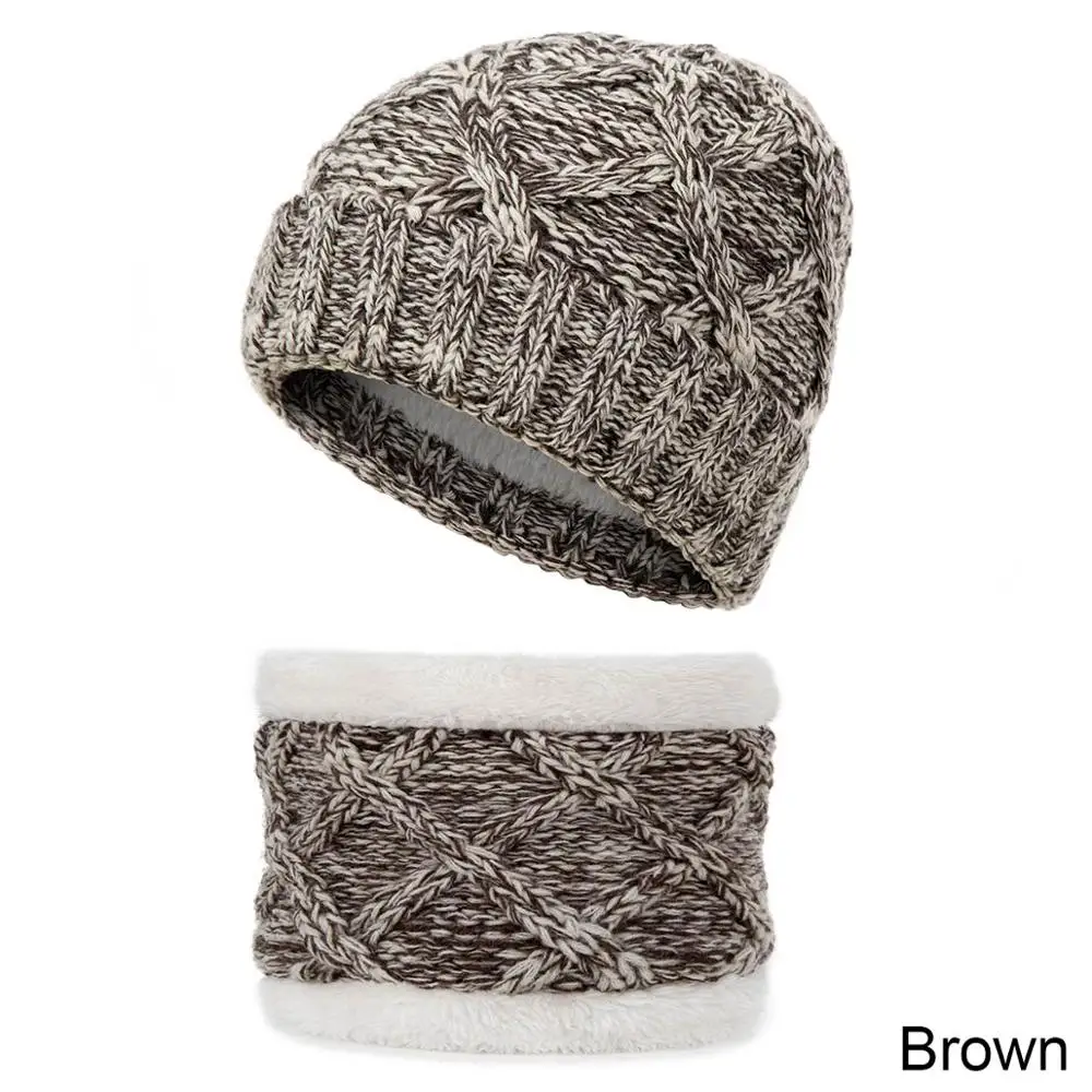 Brown REAKIDS Милая зимняя Толстая детская шапка шарф теплый костюм Детская шляпа кепки наборы шарфов детская вязаная шапочка из хлопка для мальчиков и девочек - Цвет: Brown