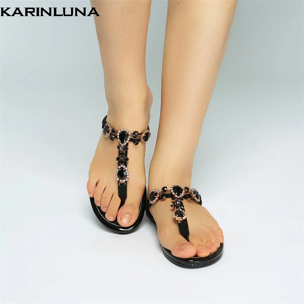 

Karinluna Luxury Large Size 47 Customized Leisure Top Quality Women Shoes Woman Summer Csystals Casual Sandals flip&flops