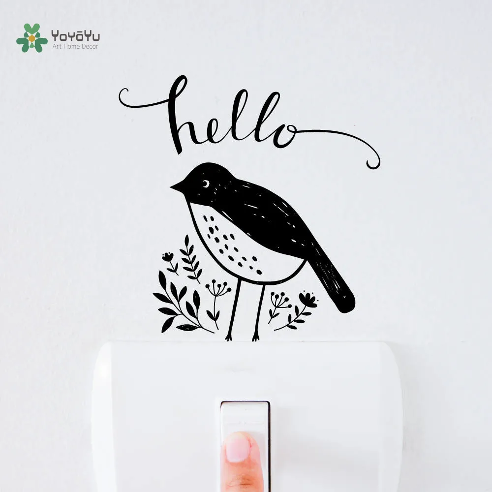 

YOYOYU Vinyl Wall Decal Hello Bird Bute Animal Switch Small Objects Funny Kids Room Home Decoration Stickers FD467