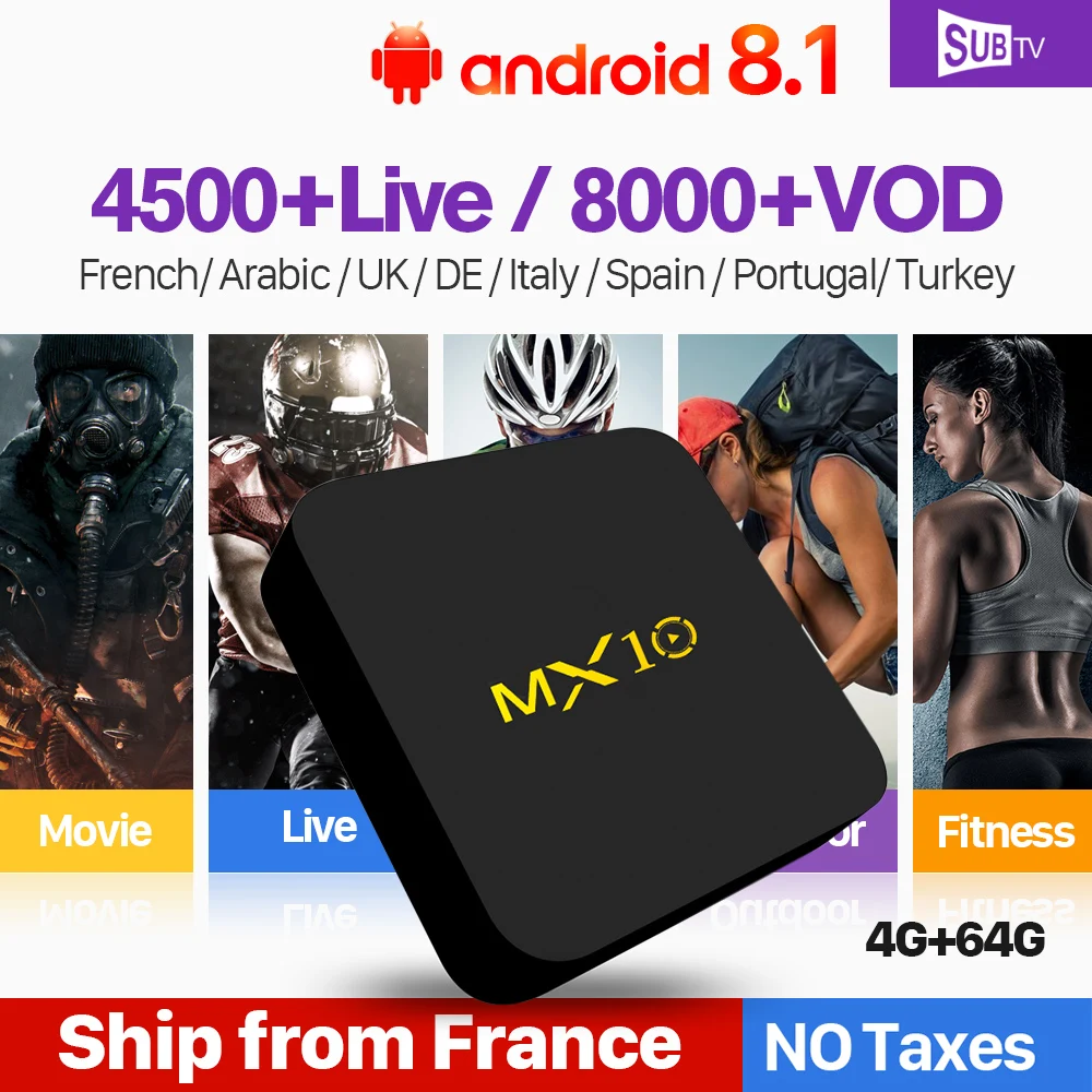 SUBTV Italy Arabic IPTV France MX10 Android 8.1 4+64G IP TV Android Netherlands Italian French IPTV 1 Year SUBTV Subscription   