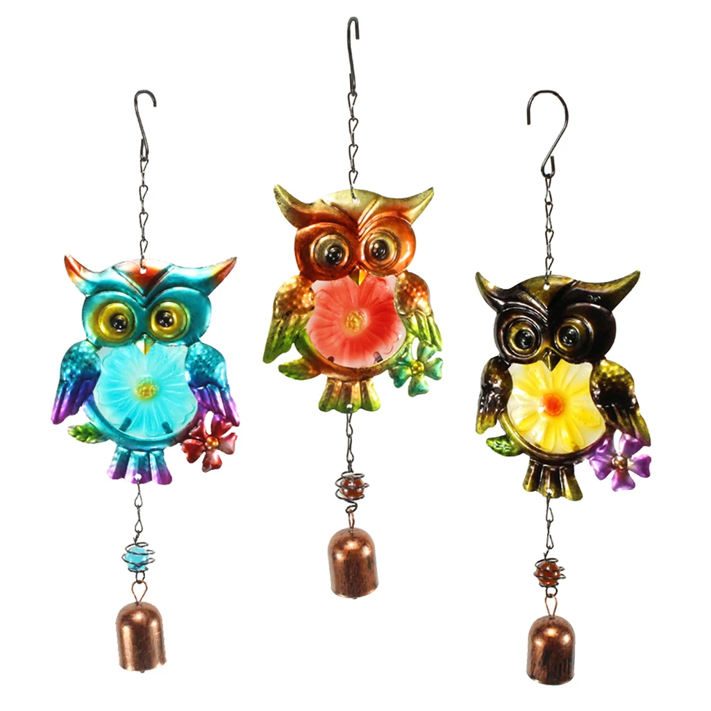 

Owl Stained Metal Hanging Suncatcher Mobile Windchime Garden Home
