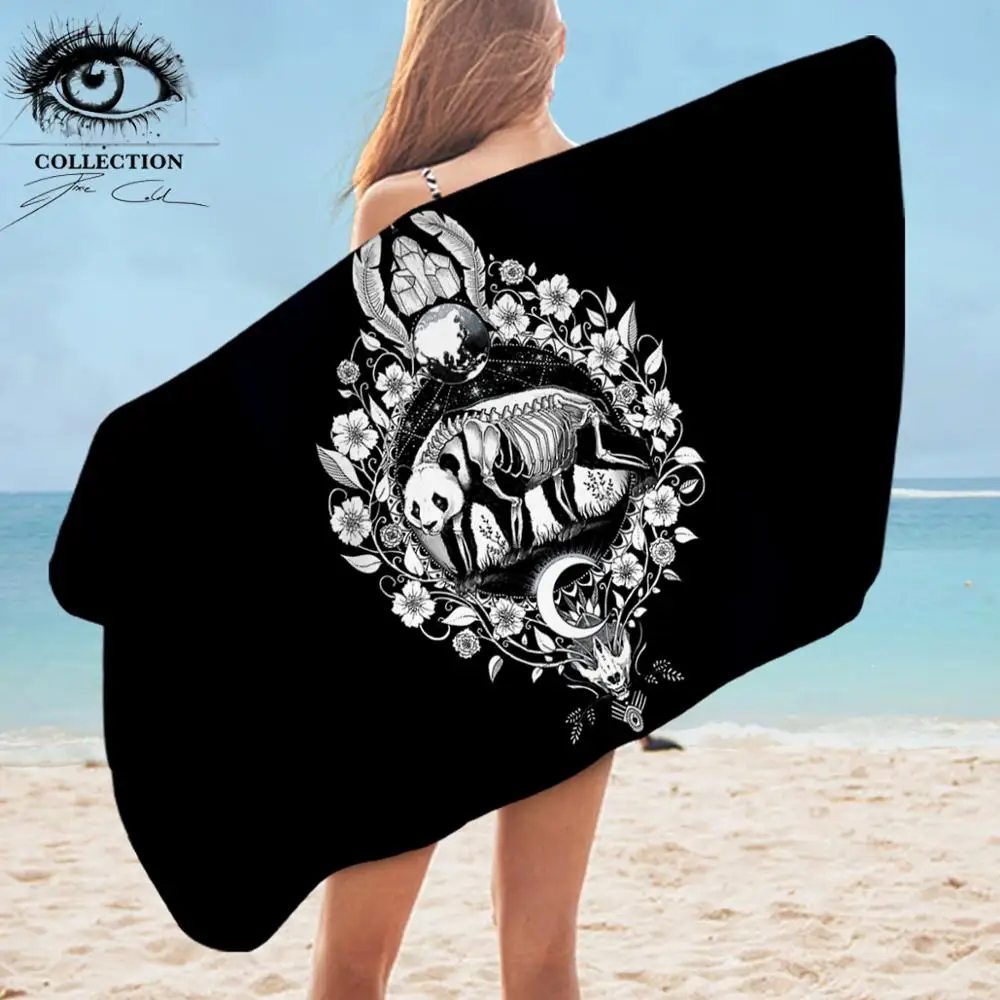 

Kanickel by Pixie Cold Art Bath Towel Bathroom Animal Skeleton Beach Towel Rabbit Panda Shower Towel Black White toalla 75x150cm