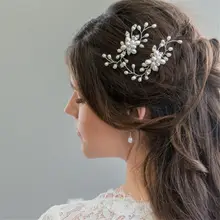 Винтажный Свадебный ободок с жемчужинами цветок кристалл шпильки для прически невесты клип Боковой Гребень