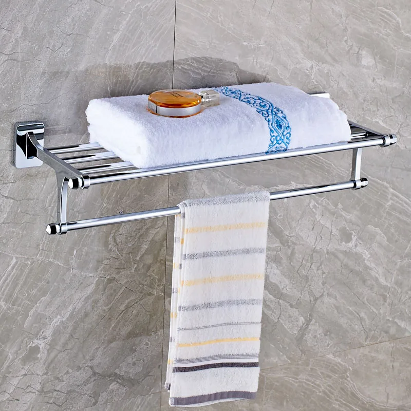 Wall Mounted Chrome Fixed Bath Towel Holder Chrome Brass Towel Shelf ...