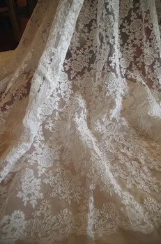 

ivory alencon lace fabric by the yard, cord lace fabric, bridal lace, bridal lace fabric, 3 yards