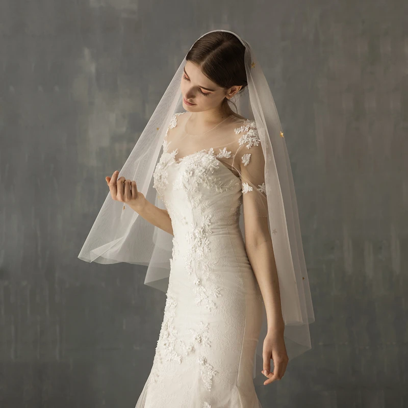 SLBRIDAL двухслойные Свадебные вуали с кончиками пальцев и гребни невесты, свадебные аксессуары для невесты