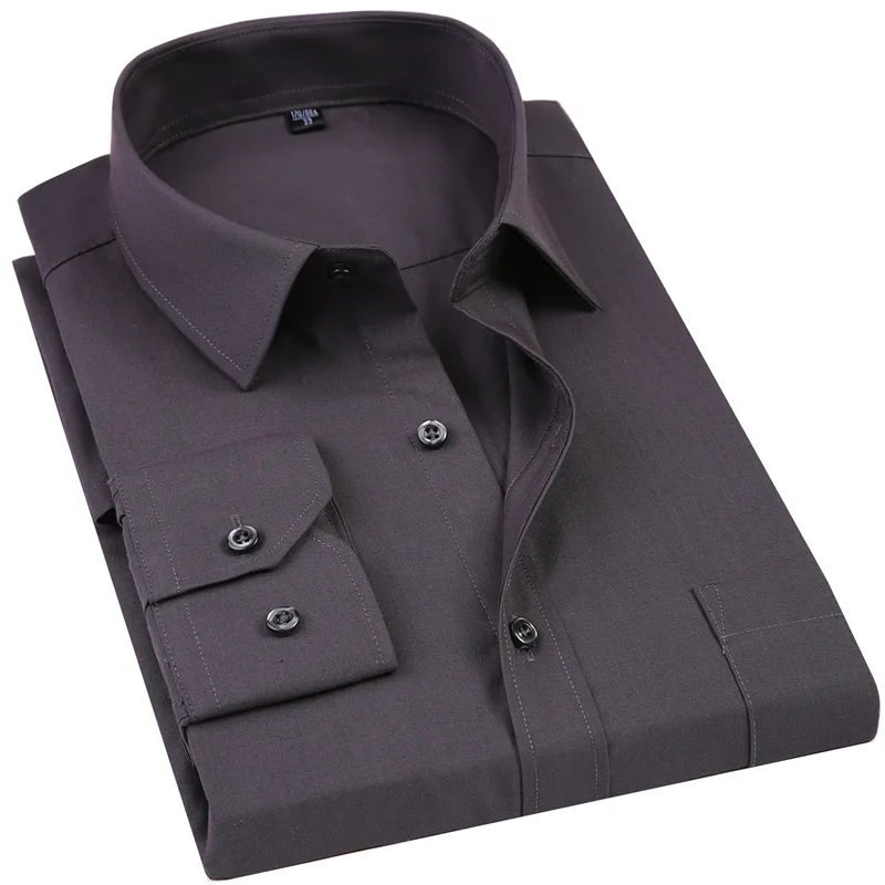 Vente 2018 Nouveaux Hommes Robe Chemise de Couleur Unie, Plus La Taille Noir Blanc Bleu Gris Chemise Homme Mâle D affaires Décontractée Longue chemise à manches
