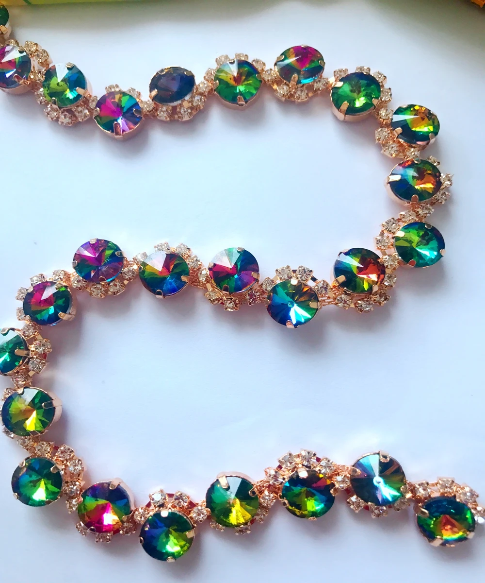 

Free shipping multicolored rhinestones applique rhinestones chain trimming Height of 17mm