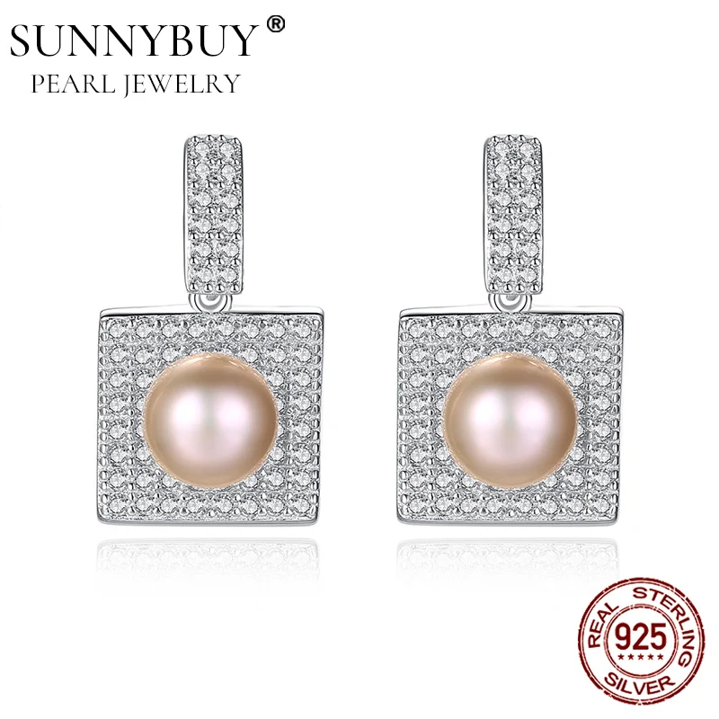 Sunnybuy пресноводный жемчуг 8-9 мм серьги Роскошные Squar Стиль Серебро 925