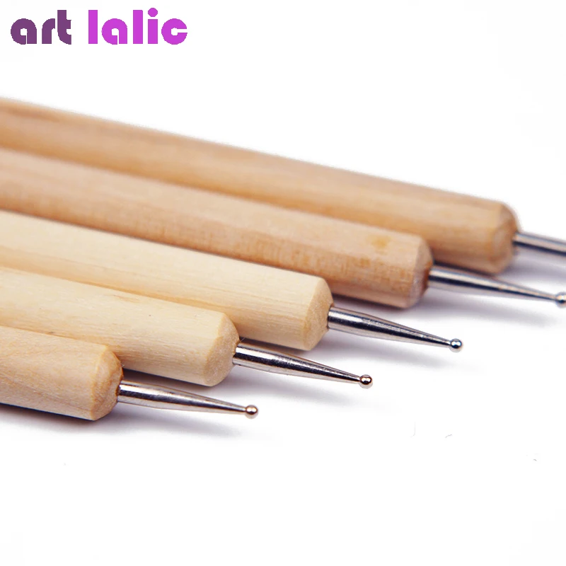 Dual-End Wooden Dotting Pen Marbleizing Tool Set Manicure Painting Kit Nail Design 5Pcs nail art tools nail art pen