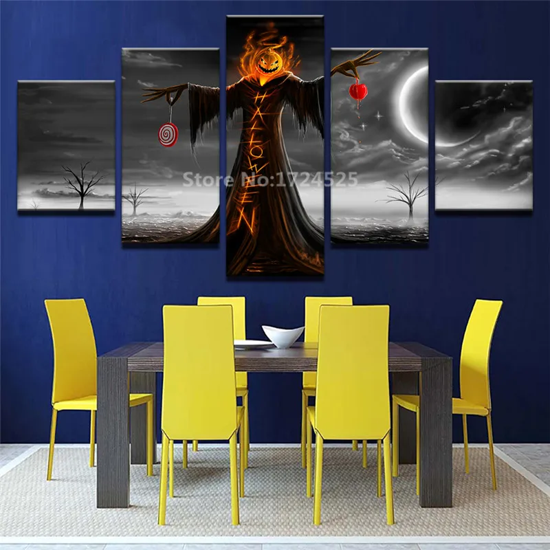 Home-Decor-Canvas-Painting-Wall-Art-Frame-HD-Prints-5-Pieces-Halloween-Night-Pumpkin-Poster-Living