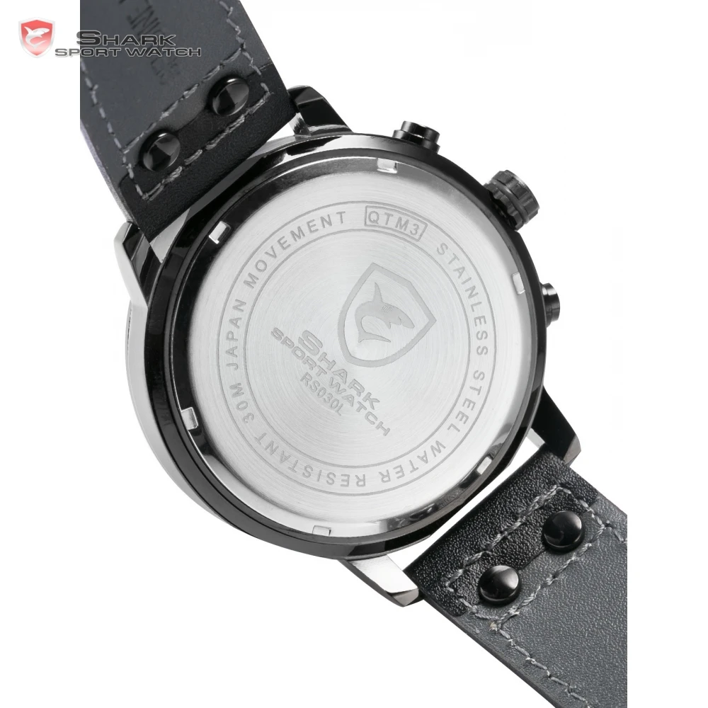 Shark мужчины часы полный сталь хронограф натуральная кожа весь черный ремешок аналоговый дисплей альпинизм спорт кварцевый часы / SH401